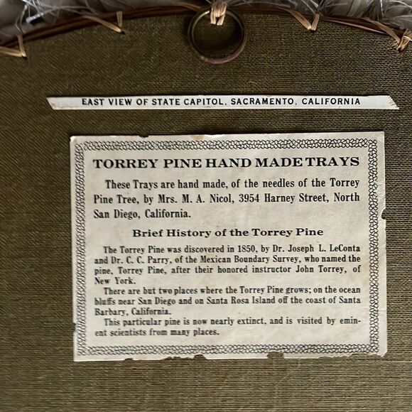 Vintage Set of Two Torrey Pine Handmade Trays - CA State Capitol - Picture 6 of 6